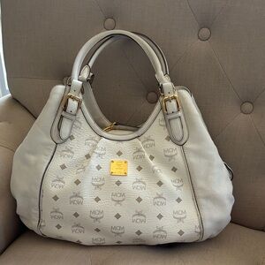 MCM White/Gray Monogram Shoulder Bag